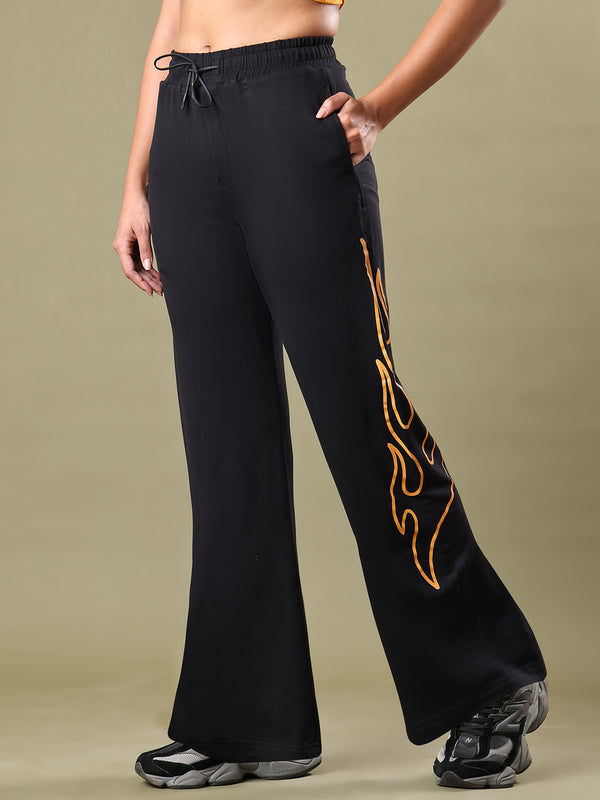 WOMEN BAGGY FLAME JOGGER BLACK