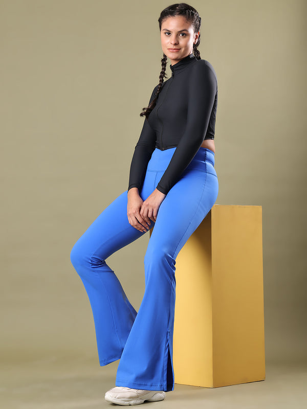 WOMEN SLIT FLAIR FLARE LEGGING COBALT BLUE