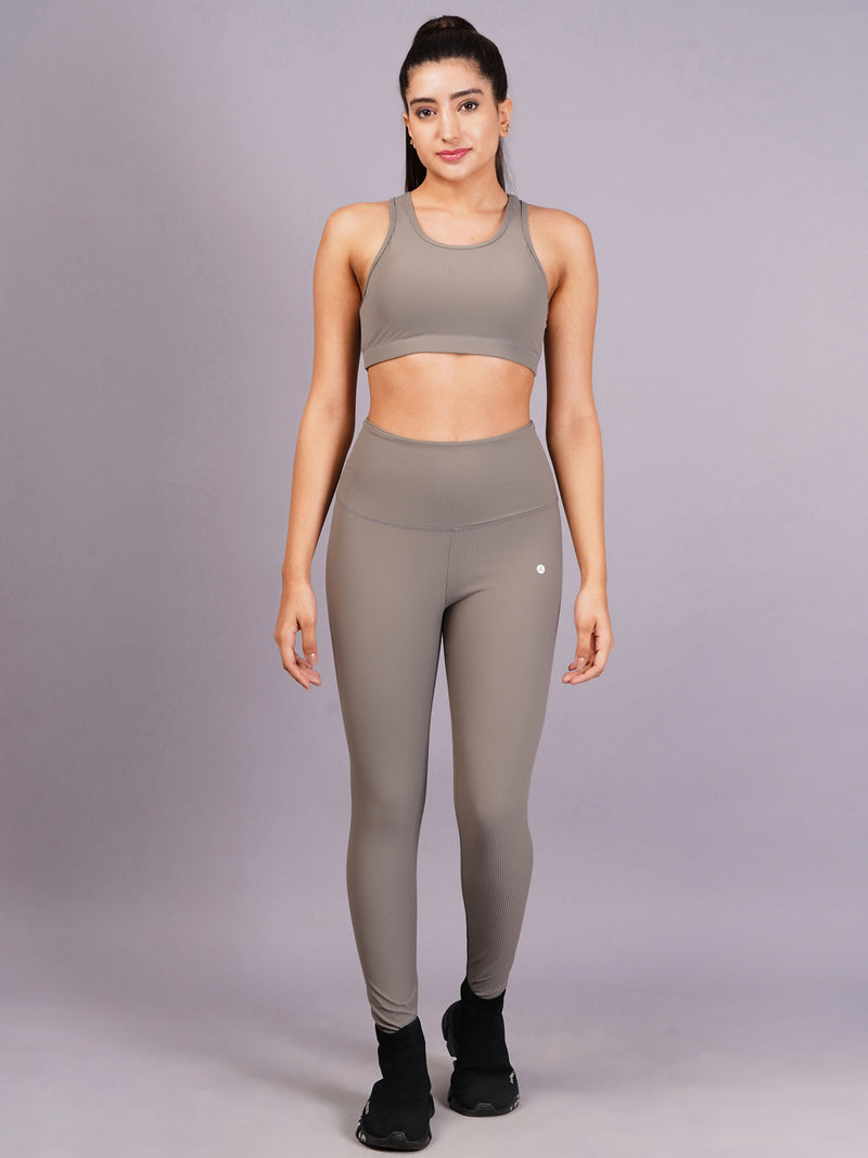 Women Grey Ripped Active Wear Gym Co-Ord