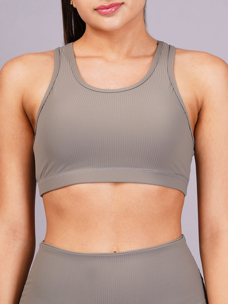 Women Grey Ripped Active Wear Gym Co-Ord