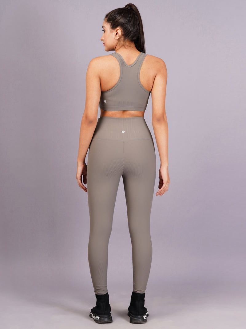 Women Grey Ripped Active Wear Gym Co-Ord