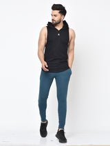 Men’s Drop Arm Sleeveless Hoodie- BLACK