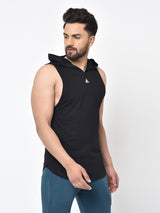 Men’s Drop Arm Sleeveless Hoodie- BLACK