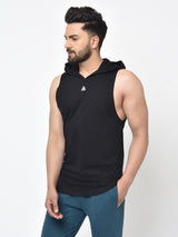 Men’s Drop Arm Sleeveless Hoodie- BLACK