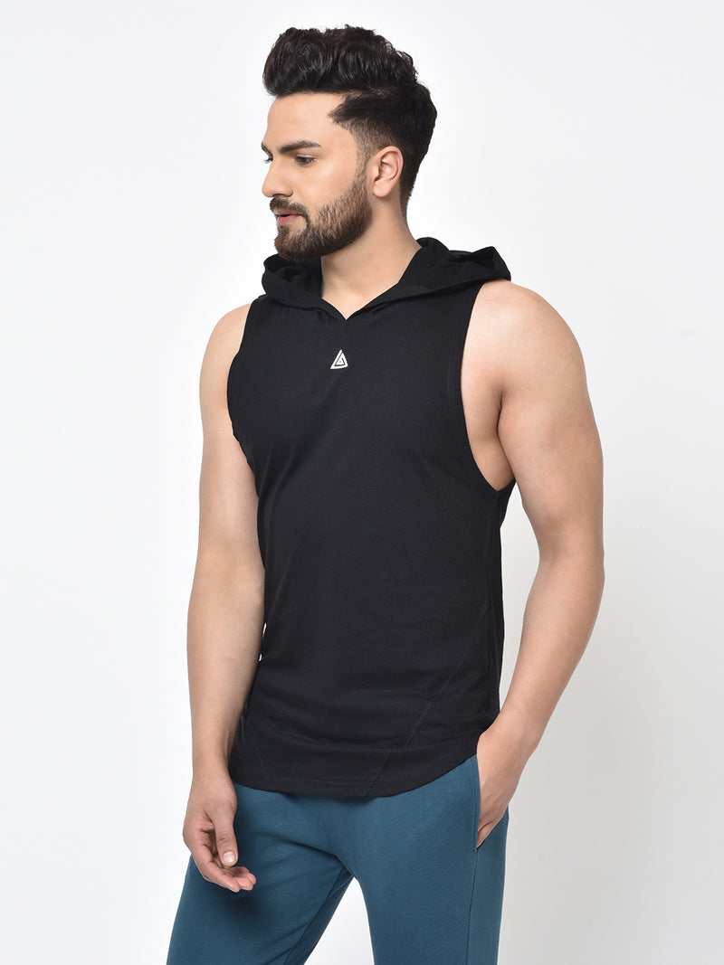 Men’s Drop Arm Sleeveless Hoodie- BLACK