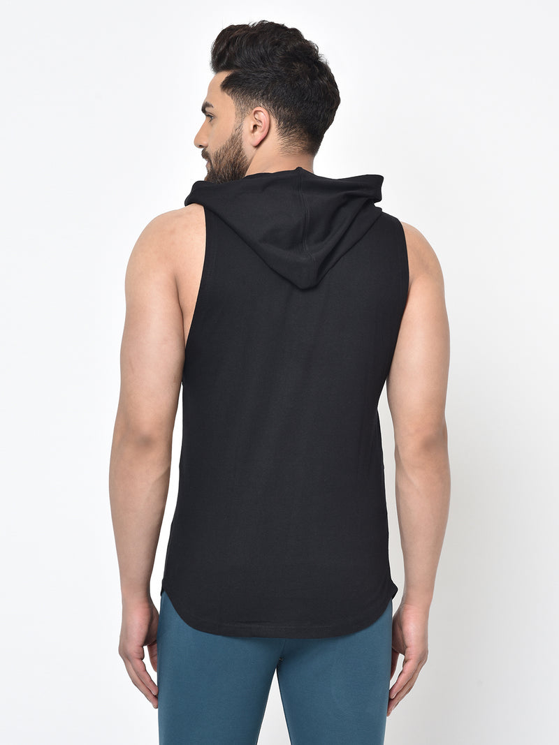 Men’s Drop Arm Sleeveless Hoodie- BLACK